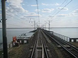 Чонгарский железнодорожный мост и дамба, вид с севера