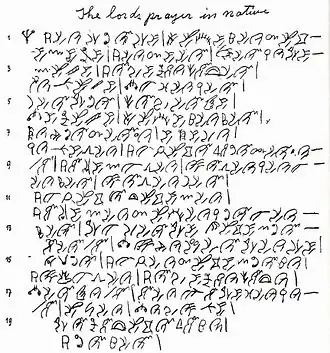 Молитва «Отче наш», записанная юпикским слоговым письмом