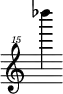 { \new Staff \with { \remove "Time_signature_engraver"} {\clef "treble^15" des''''''4}}