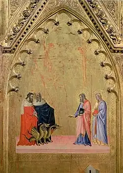 Святой Матфей усмиряет двух драконов. Деталь алтаря