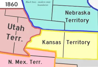 Территории Канзас, Юта, Небраска и Нью-Мексико в 1860 году перед образованием Территории Колорадо