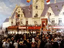 Визит мэра Лондона в Дендремонде в 1888 году (справа изображен сам художник с дочерью)