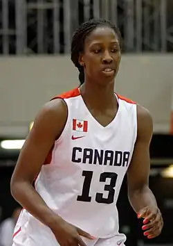 Тамара Тейтем в игре за сборную Канады в товарищеском матче против сборной Франции(7 июня 2013 года)