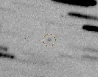 Фото астероида, полученное наложением 13 кадров с телескопа Lowell Discovery[англ.] 22 февраля 2021 года