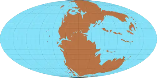 Пангея, середина позднего триаса (220 миллионов лет назад)