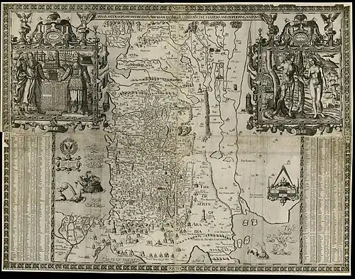 Настенная 4-страничная карта Ханаана, 1595 г.