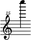 { \new Staff \with { \remove "Time_signature_engraver"} {\clef "treble^15" c''''''4}}