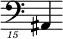 { \new Staff \with { \remove "Time_signature_engraver"} {\clef "bass_15" ais,,,4}}