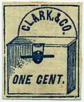 1857: «Clark & Co.», Нью-Йорк, 1 цент (Sc #46L1), фальсификат C