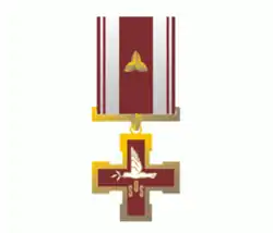 Лицевая сторона креста со звездой на орденской ленте при повторном награждении