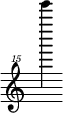 { \new Staff \with { \remove "Time_signature_engraver"} {\clef "treble^15" e'''''''4}}