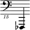 { \new Staff \with { \remove "Time_signature_engraver"} {\clef "bass_15" fes,,,,4}}