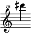 { \new Staff \with { \remove "Time_signature_engraver"} {\clef "treble^15" dis'''''4}}