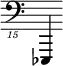{ \new Staff \with { \remove "Time_signature_engraver"} {\clef "bass_15" es,,,,4}}