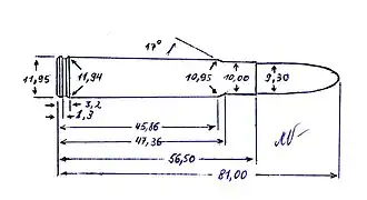 Чертёж патрона 9,3×57 Mauser