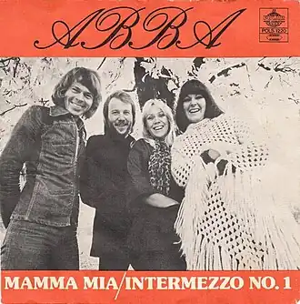 Обложка сингла ABBA «Mamma Mia» (1975)