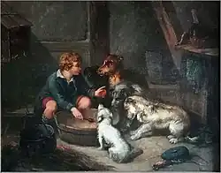 Мальчик, кормящий собак, 1876