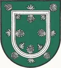 Герб Хартля с каймой, проросшей шишками и иголками.