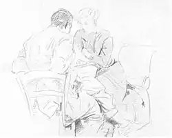 Джон Сингер Сарджент. Игра в шахматы. Карандашный рисунок