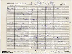 Handwritten sheet music by Coltrane, with notes surrounding it