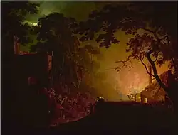 Горящий дом ночью. Холст, масло. Частное собрание