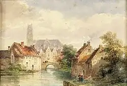 Речной пейзаж. Бумага, акварель, гуашь. Частное собрание