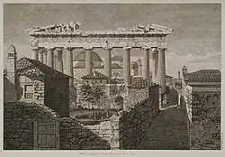 Вид восточного фасада Парфенона афинского Акрополя. Гравюра издания «Древности Афин». 1794