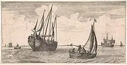 Селёдочная баржа и почтовый катер. 1666. Офорт