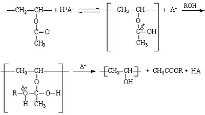Механизм кислотного алкоголиза поливинилацетата