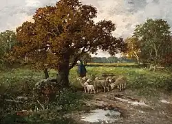 Пастушка с овечьим стадом