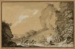 Швейцарское пейзажное впечатление. Коричневая бумага, сепия, перо, тушь, белила. Частное собрание