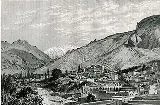 Зарисовка общего вида села Акулис. Гравюра Д. Ланцелота с фотографии. 1891 г.