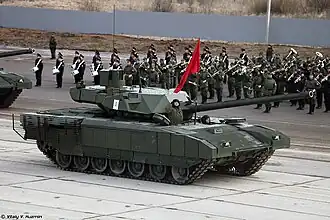 Т-14 «Армата» на репетиции парада Победы на полигоне Алабино, 11 апреля 2016.