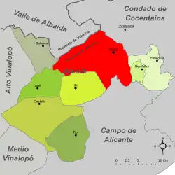 Расположение муниципалитета Алькой на карте провинции
