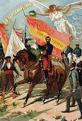 Революция 1868 года: «La Gloriosa» — аллегорическая иллюстрация 1874 года из журнала La Flaca