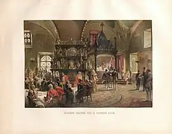 «Высочайший обеденный стол в Грановитой палате». Коронационный альбом Александра III, глава III, л. 13, 1885 г.