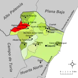 Расположение муниципалитета Альхимия-де-Альфара на карте провинции