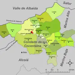 Расположение муниципалитета Алькерия-де-Аснар на карте провинции