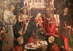 Мадонна на троне со святыми и двумя донаторами. Деталь. 1504-1505. Церковь святых Иеронима и Евстахия, Болонья