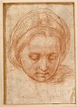 Голова девушки. Бумага, сангина. Альбертина, Вена