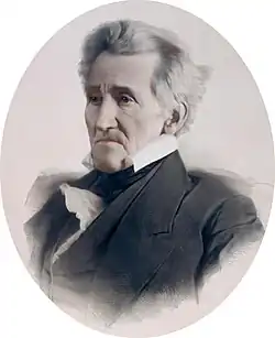 Эндрю Джексон, бывший президент США, в 1845 году, за месяц до смерти. 1856. Литография по дагерротипу. Раскраска акварелью