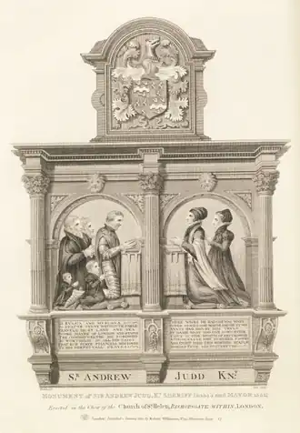 Эпитафия Эндрю Джадду и его жене в Церкви святой Елены в Лондоне