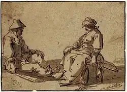 Пара сидящих крестьян. Между 1612 и 1641. Бумага, тушь, перо, кисть. Гравюрный кабинет, Берлин