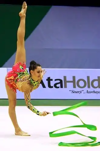 Выступление Анны Гурбановой с лентой на чемпионате Европы 2009 года в Баку