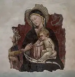 Неизвестный болонский мастер XIV в. Мистическое обручение Святой Екатерины Александрийской. Фреска