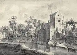 Пеллекусские ворота в Утрехте. 1890-е. Бумага, чёрная акварель, перо, кисть. Частное собрание