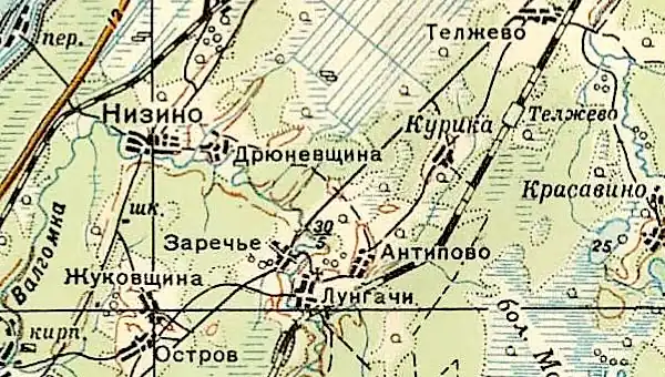 Деревня Дрюневщина на карте 1940 года