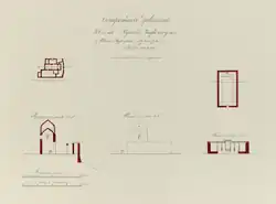 Оригинальный чертёж (1871 и 1872 годы) мавзолея Нуриддина Басира на возвышенности Куксарай. Под руководством Константина фон Кауфмана.