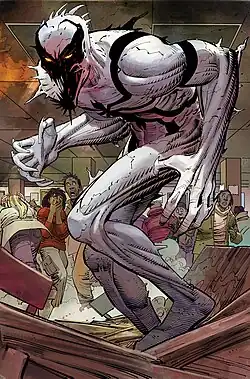 Эдди Брок как Анти-Веном в комиксе The Amazing Spider-Man #569 (август 2008)Художник — Джон Ромита-младший