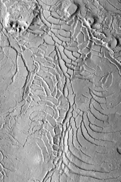 Разломы на юго-восточном краю равнины. Ширина снимка — 17 км.